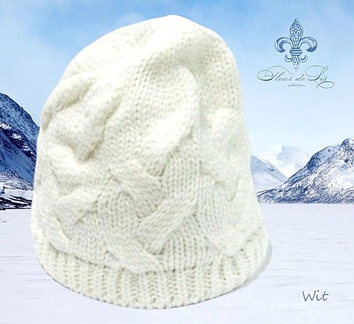 Fleur de lis - Herfst / Winter beanie / muts - (off) White - Vlecht / Braid - volwassenen jeugd - unisex - casual feest