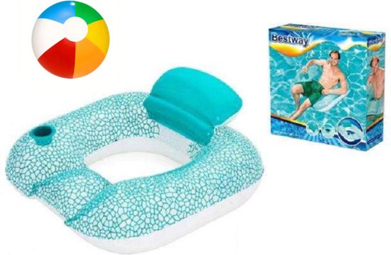 Bestway Opblaasbare Drijfstoel + Strandbal - Drijvende WaterStoel LoungeStoel WaterHangmat Zwembad Ligbed Luchtbed - Floating Bed - Beach Float - Float LoungeStoel - Drijvende Water Ligstoel - Opblaasbaar - Bal