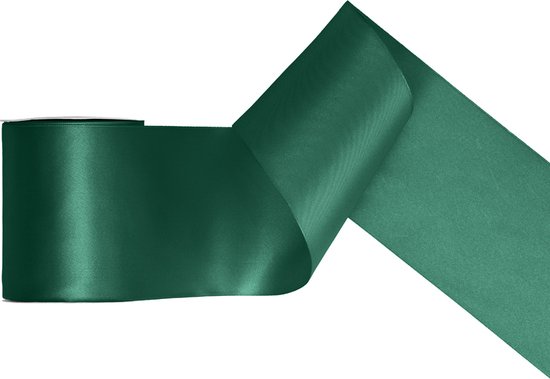 Donkergroen satijnen lint van 100mm breed, op een rol van 25m.