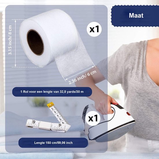 Strijkband, 60 m, opstrijkbare banden, naaien, opstrijkbare zoom, breedte 20 mm, voor naaizoom voor het verbinden van stoffen, broeken, gordijnen, kleding