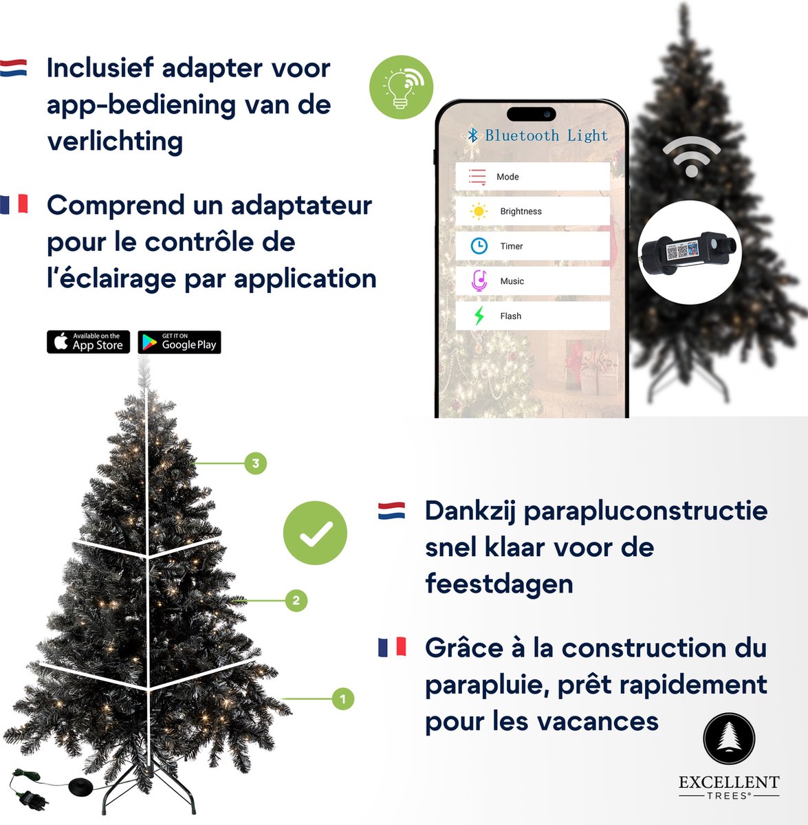 Excellent Trees® Kerstboom Stavanger Black 180 cm - Zwarte Kerstboom - 350 LED - ⌀110cm - 180cm – foto 6