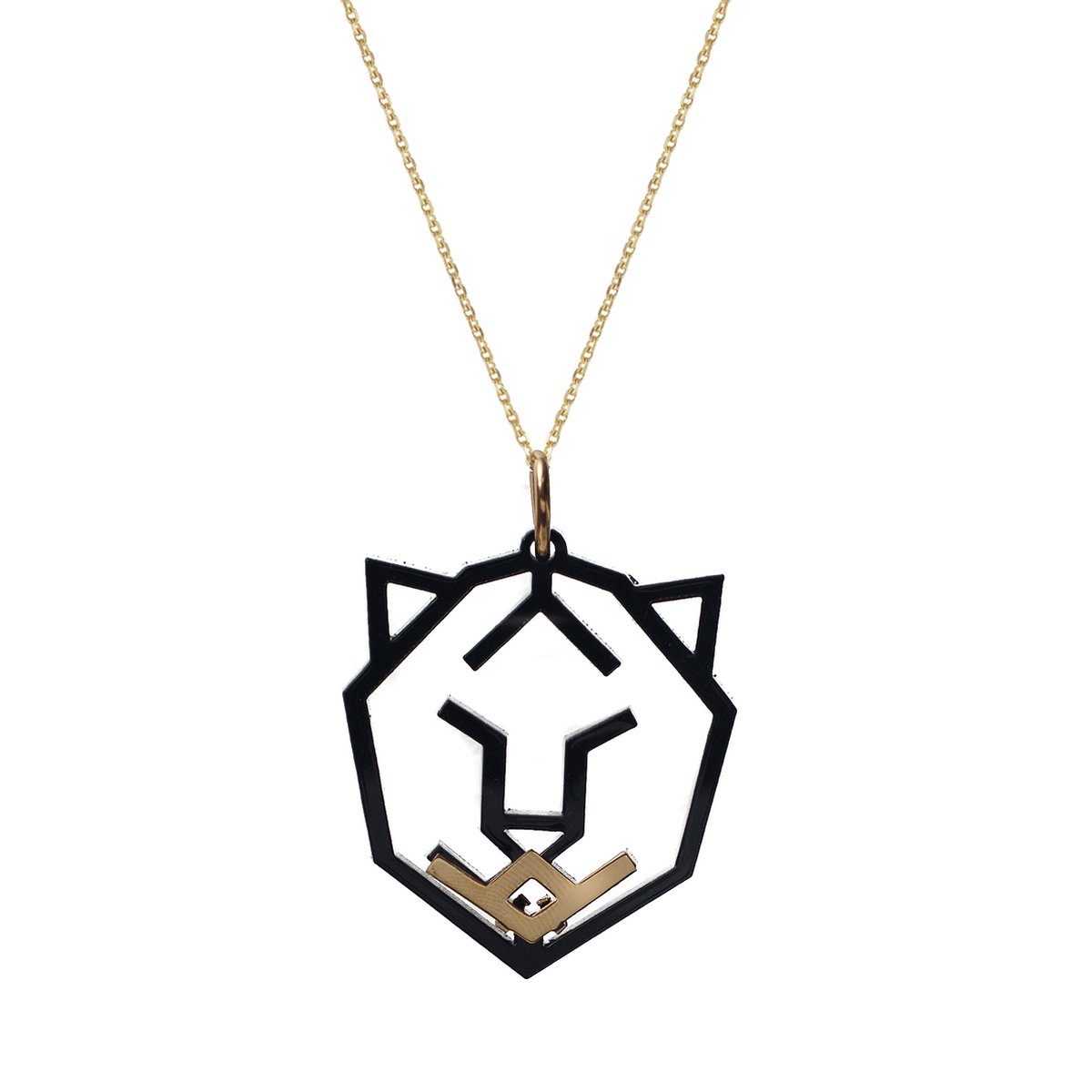 HÔBE | Leona Hanger | 14 Karaat Goud Verguld Messing| Zwart Celluloseacetaat | Lengte: 4.5cm | Breedte: 4 cm | 100% Nikkelvrij | Handgemaakt | Zonder Ketting