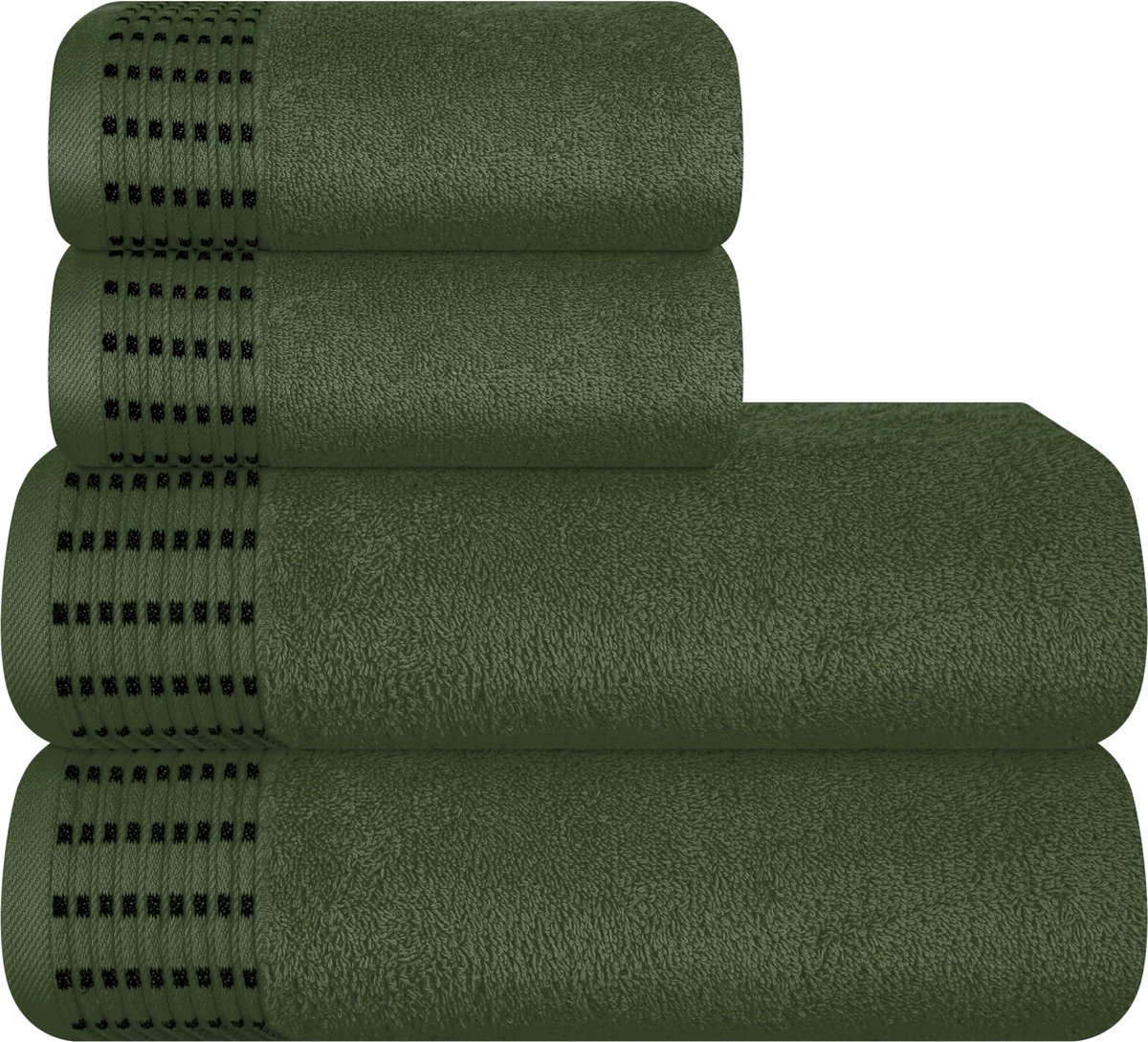 Goodivery ® Set van 4 Luxe Katoenen Handdoeken in Olijfgroen voor Optimaal Comfort en Gebruiksgemak