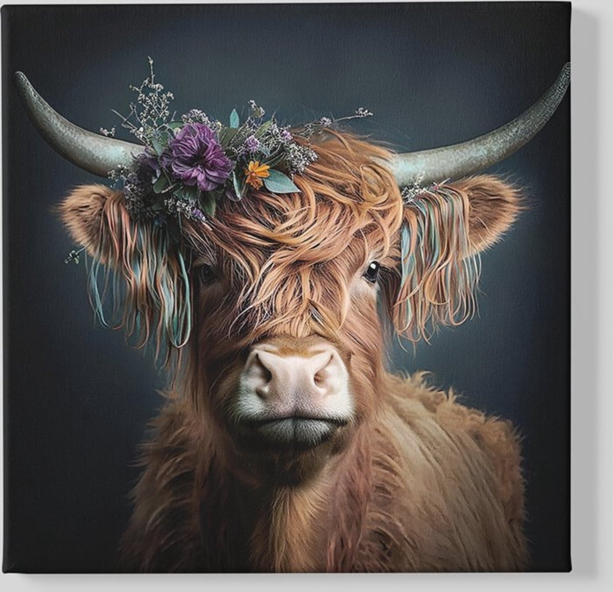 Trendex Global Canvas Schilderij - Hooglander - Schotse - Dieren - 40x40x2 cm Bruin
