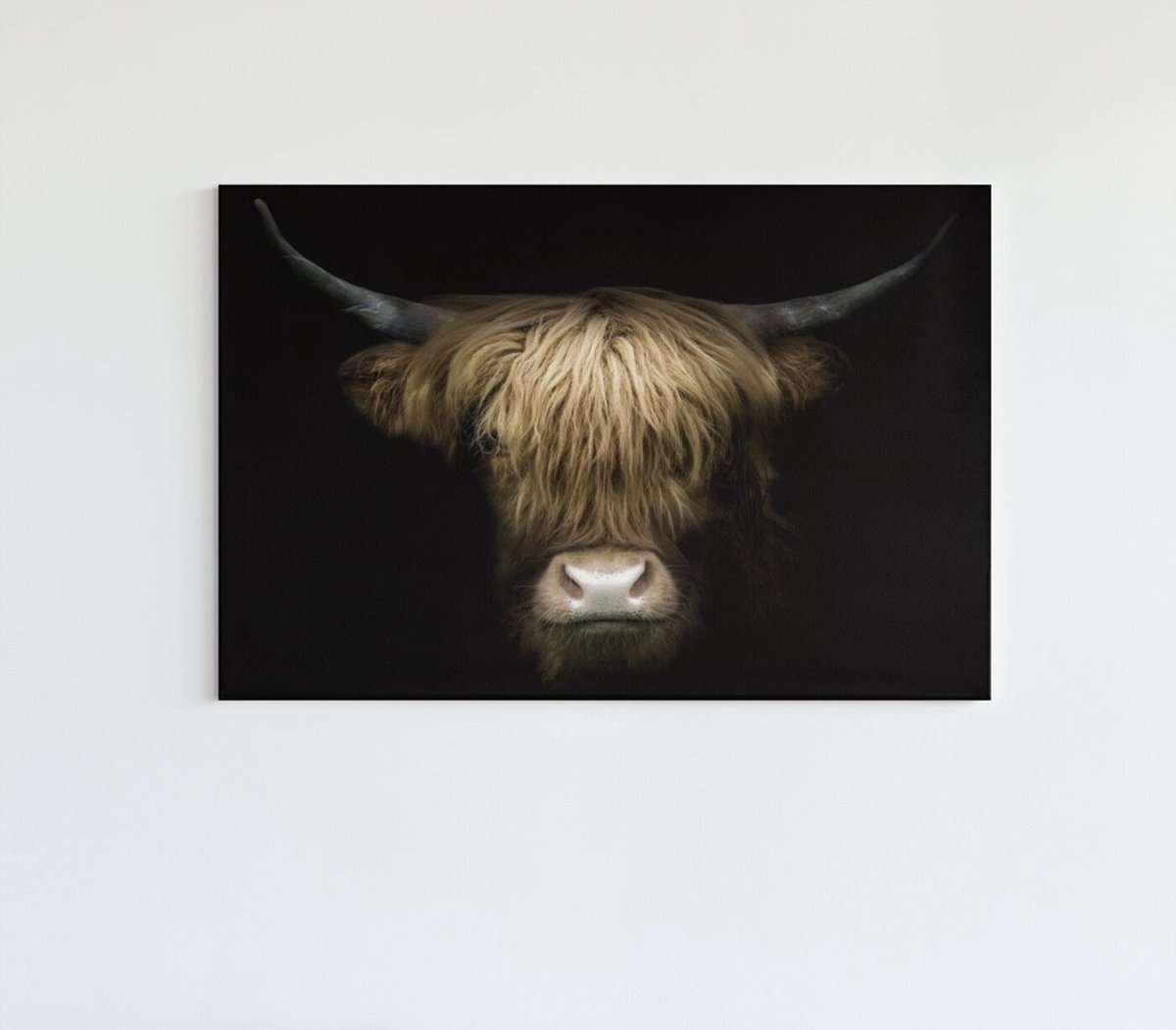 Trendex Global Canvas Schilderij - Hoogland Koe - Wanddecoratie - 90x60x2 cm Bruin
