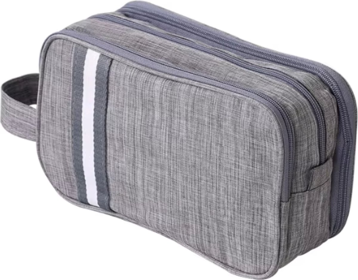 Pazzo Goods Toilettas Heren – Ophangbare Toilettas met Haak – Waterdichte Reistoilettas – Travel Organizer met Meerdere Vakken – Grijs – Vertica – Cadeau voor Hem