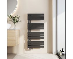EMKE Handdoekradiator - Plat Design - Mat Zwart - 104x50 cm - 529W - Badkamer Verwarming - CV Radiator