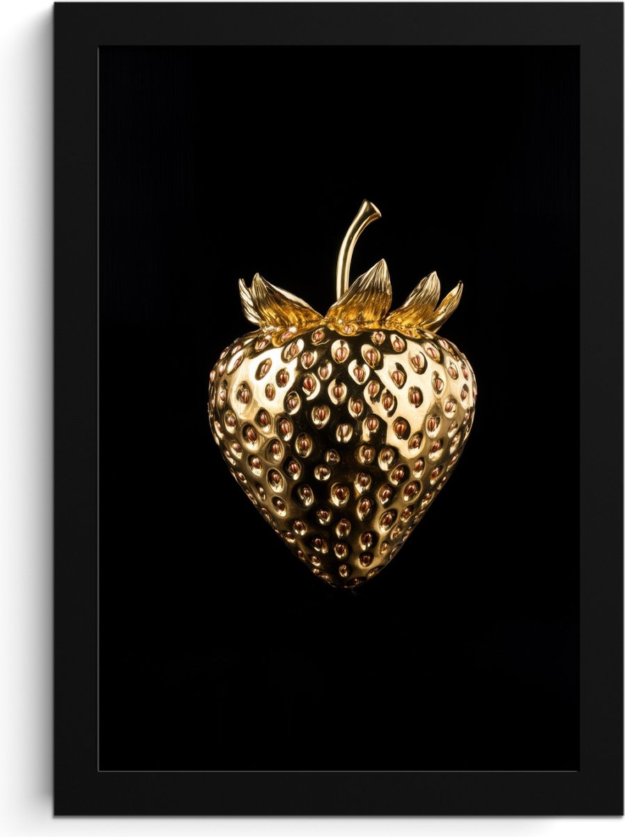 FrameYourWall Fotolijst inclusief poster - Posterlijst 20x30 cm - Posters - Aardbei - Goud - Zwart - Chrome - Foto in lijst - Keuken decoratie muur - Wanddecoratie accessoires - Muurdecoratie - Schilderijen