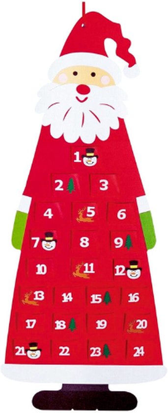 Kinderrood Vilt 115cm Hoge Kerstman Adventskalender Met Grote Zakken - Aftellen Naar Kerstmis - Leuke Kerstdecoratie Voor Kinderen