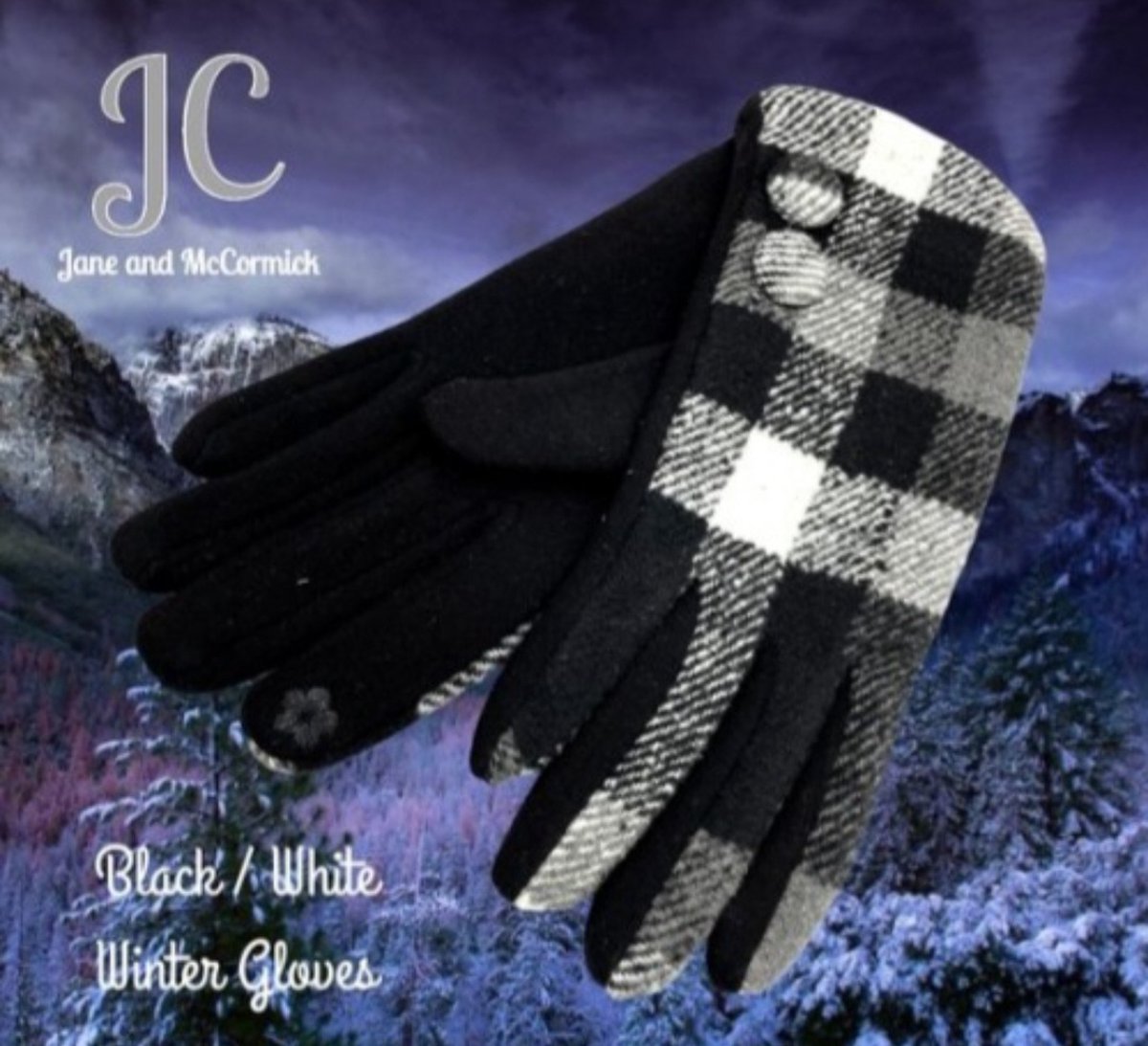 Huiscollectie - JC - Herfst Winter handschoenen - wool blacket motief / two buttons - Basis Zwart Wit - volwassenen jeugd - vrouwen - casual