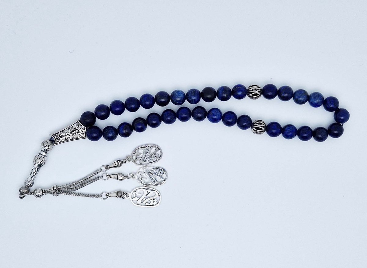 Handgemaakte tesbih "tasbih" natuursteen "Azuur" - Aantal kralen 33 - Diameter kralen 10 MM - met metaal tassel "model 5" - Een mooi cadeau-idee