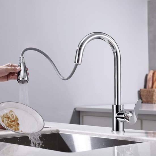 CREA Waterkraan voor badkamer, 360° draaibare wastafelarmatuur voor badkamer, wastafelarmatuur met hoge uitloop, mengkraan voor badkamer of kleine keuken, roestvrij staal, chroom