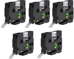 Label Tape Geschikt voor Brother Tze-335 | 12 mm x 8 m | Wit op Zwart - 5 stuks - Geschikt voor: GL-100 PT-1830 PT-7100VP PT-D600VP GL-200 PT-2030 PT-7500VP PT-E100VP GL-H105 PT-2100VP PT-7600 PT-E300VP PT-1000 PT-2420PC PT-9500 PT-E550WVP PT-1010