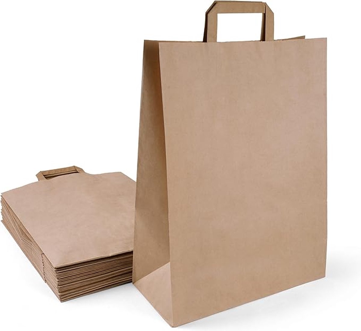 Papieren tasjes 50 stuks Budget - Bruin - 32x17x44cm - Cadeautasjes - Papieren tasjes met handvat