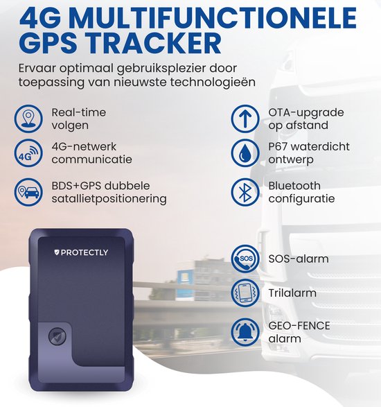 Protectly® GPS Tracker Extreme met Sim - Tracker - GPS Trackers – Volgsysteem - 150 landen - Slimme Sensoren - IP67 Waterdicht - 10 Jaar Full Service SIM - Geen abonnementskosten - Geschikt voor iOS & Android
