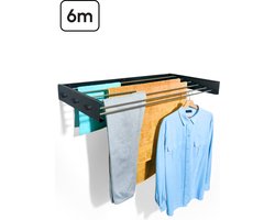 Bodo® In- en uitklapbaar droogrek met Ophanghaken - Zwart - 6m Drooglengte