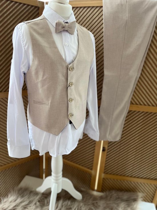 Mannen Slim Fit Pak Formele Bruiloft Bruidegom Prom 3-delige Set, Steen Beige, 56