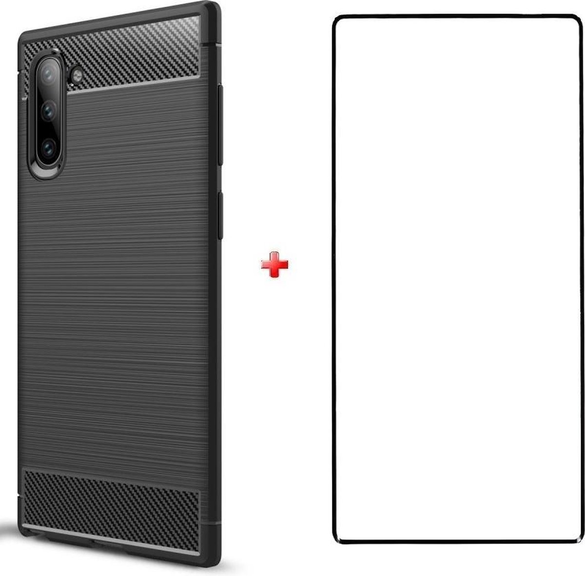 Silicone gel zwart hoesje Telefoonhoesje geschikt voor Samsung Galaxy Note 10 met glas screenprotector