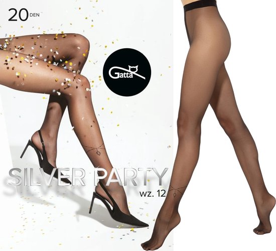 Gatta - SILVER PARTY - Collants Femme - Taille M (1 pièce) 20 Den - Collants Femme avec motif décoratif fin - Collants Carnaval - Collants Nouvel An - Zwart