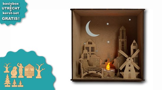 Diorama - Utrecht - Domtoren - Kerstdorp - Kerst- Booknook - Bouwpakket - Kerstcadeau - Hout