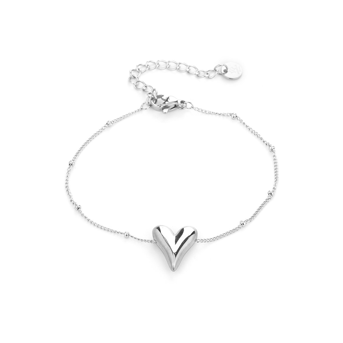 Minimalistische armband met hart - Michelle Bijoux - 16 + 3 cm - Stainless Steel (verkleurt niet!) - Waterproof bracelet - Nikkel vrij - Kerst cadeau - Kerst - Sinterklaas cadeau - Moederdag - Valentijn - Armband dames - Zilveren armband