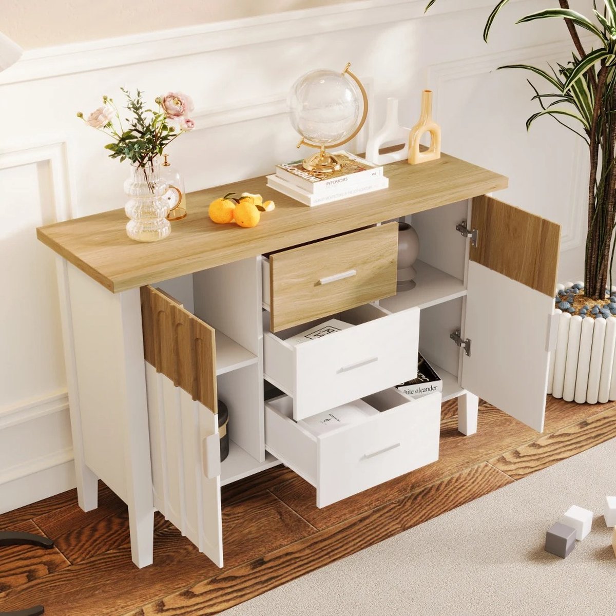 DHN Woonkamerkast met laden - Dressoir - 120X40X80 Cm - Bijzetkast - Woonkamer decor - Gangkast - TV Meubel - Ladekast