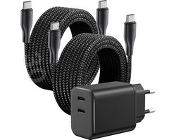 Snel Oplader geschikt voor Samsung - Dual Snellader met USB-C Kabels 3 Meter