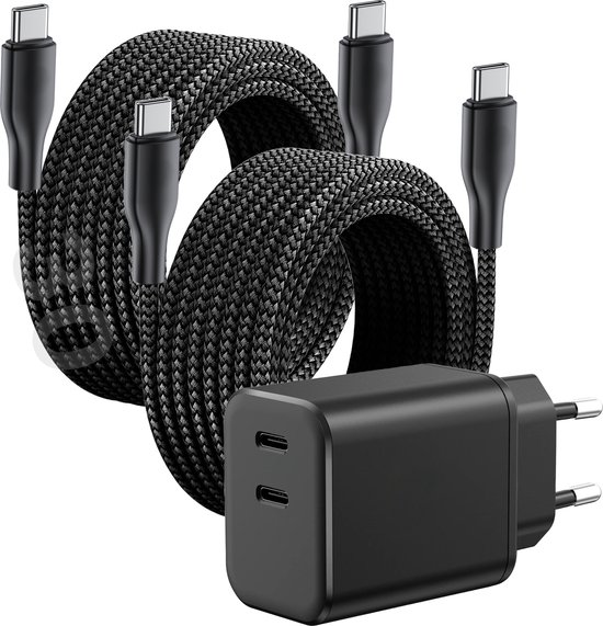 Dual USB-C Snellader 3m Kabels voor Samsung Telefoon Tablet Super Fast Charging GaN Adapter