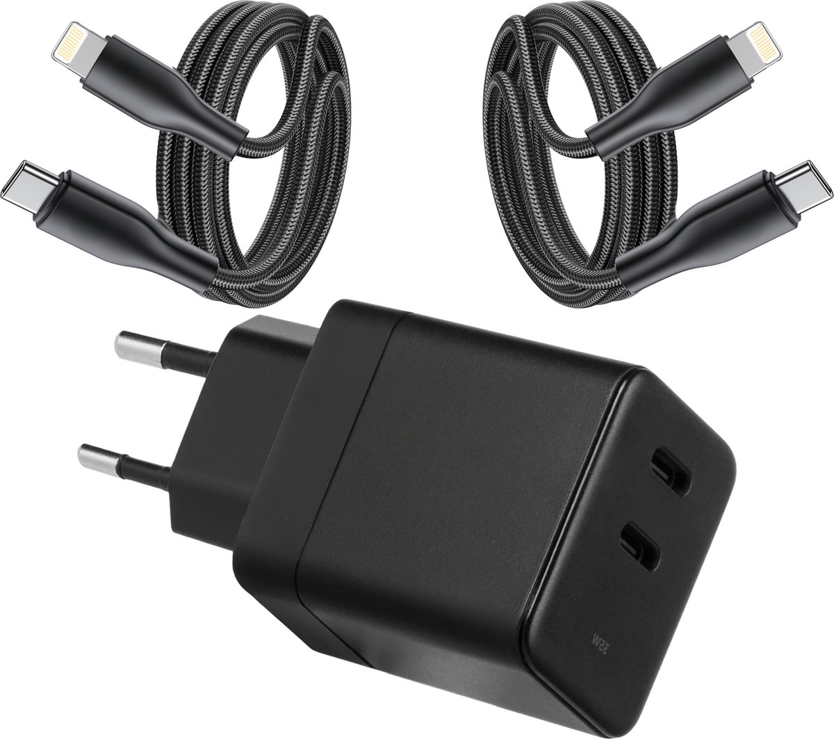 Dual Power Adapter USB C - Geschikt voor iPhone - Oplader Kabel met 2 Meter Lange USB C Kabels - Snellader