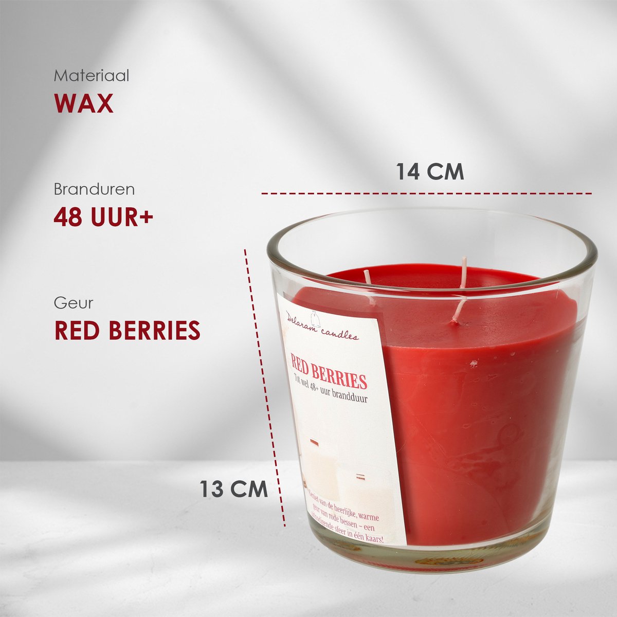 Geurkaars in glas Red Berries rode bessen - Grote luxe Buitenkaars - 48 uur brandduur - Drie lonten scented candle — cadeau in Wonen & Interieur - foto 8