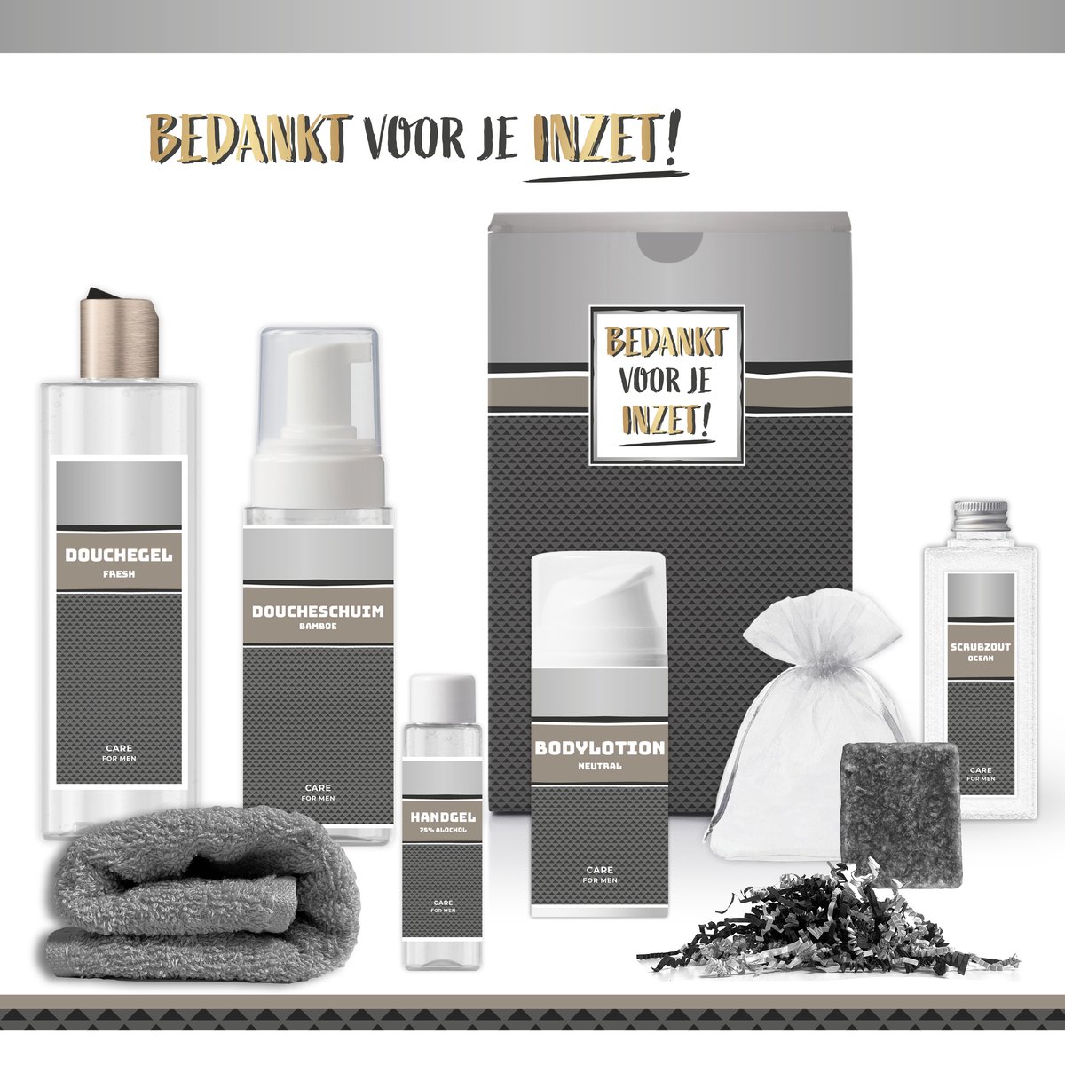 Goedkoopste Geschenkset “Bedankt voor je inzet!” - 7 producten - 850 gram | Luxe Cadeaubox voor hem - Wellness Pakket man - Giftset Collega - Cadeaupakket Werknemer - Vrijwilliger - Gift Kerst - Kerstcadeau - Cadeau Set - Relatiegeschenk - Goud - Zilver
