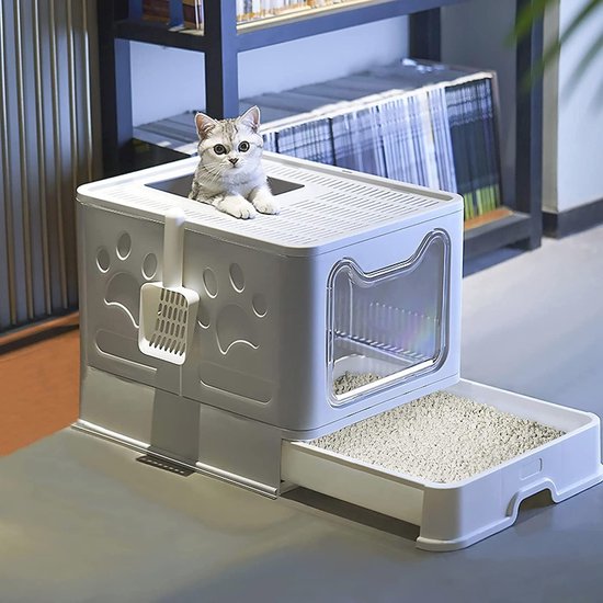 Opvouwbare kattenbak met schep, grote kattenbak, opvouwbaar, plat