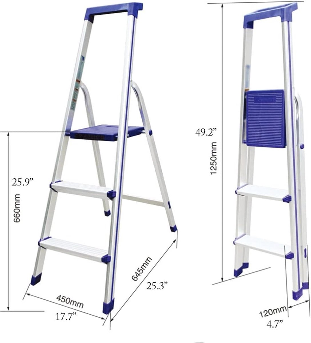 3-traps Aluminium Trapladder - Lichtgewicht Opvouwbare Ladder met Breed Pedaal en Handvat