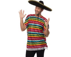 Partychimp Mexicaanse Poncho Mexicaanse Outfit Volwassenen Verkleedkleding Carnaval Kostuum Mexico Poncho - Veelkleurig - Unisex - One Size - Polyester