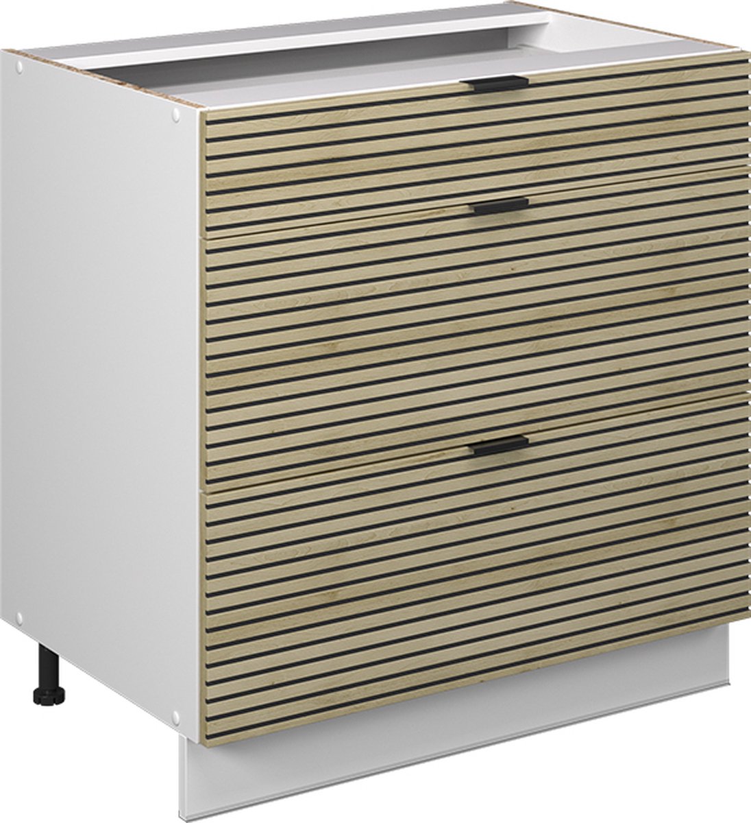 Vicco Fame-Line Keukenonderkast – 80 cm met 3 laden, WB Eik Eiken paneel