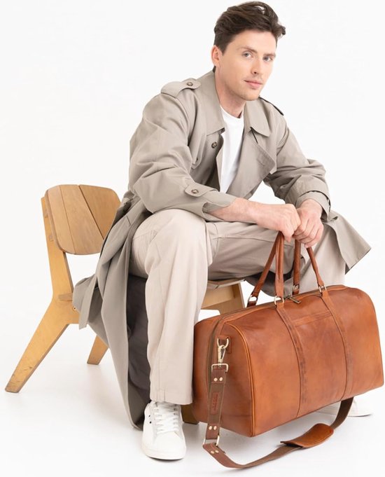 Berliner Bags Vintage Weekender Boston, reistas van leer, duffel tas, sporttas, groot 40L, voor heren en dames - Bruin