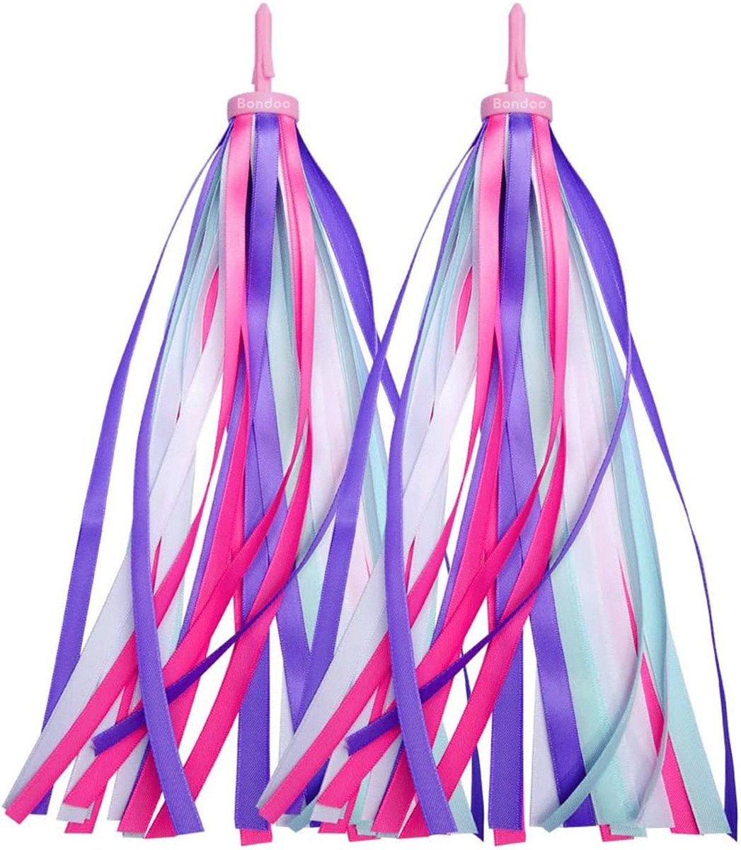 Bondoo Stuurversiering 29 cm - Stuurlinten - Stuurslingers - Kinderfiets Versieringen - Handvat Streamers - Stuurlinten voor Kinderfietsen - Roze/Paars