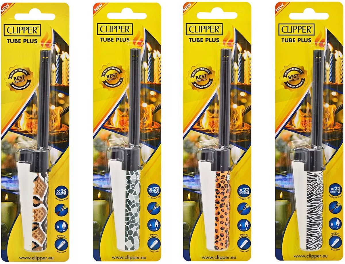 Goedkoopste Clipper Tube Plus - Multifunctionele aansteker voor oa BBQ, kaarsen en vuurwerk - Navulbaar - Animal Print / willekeurig design - blister
