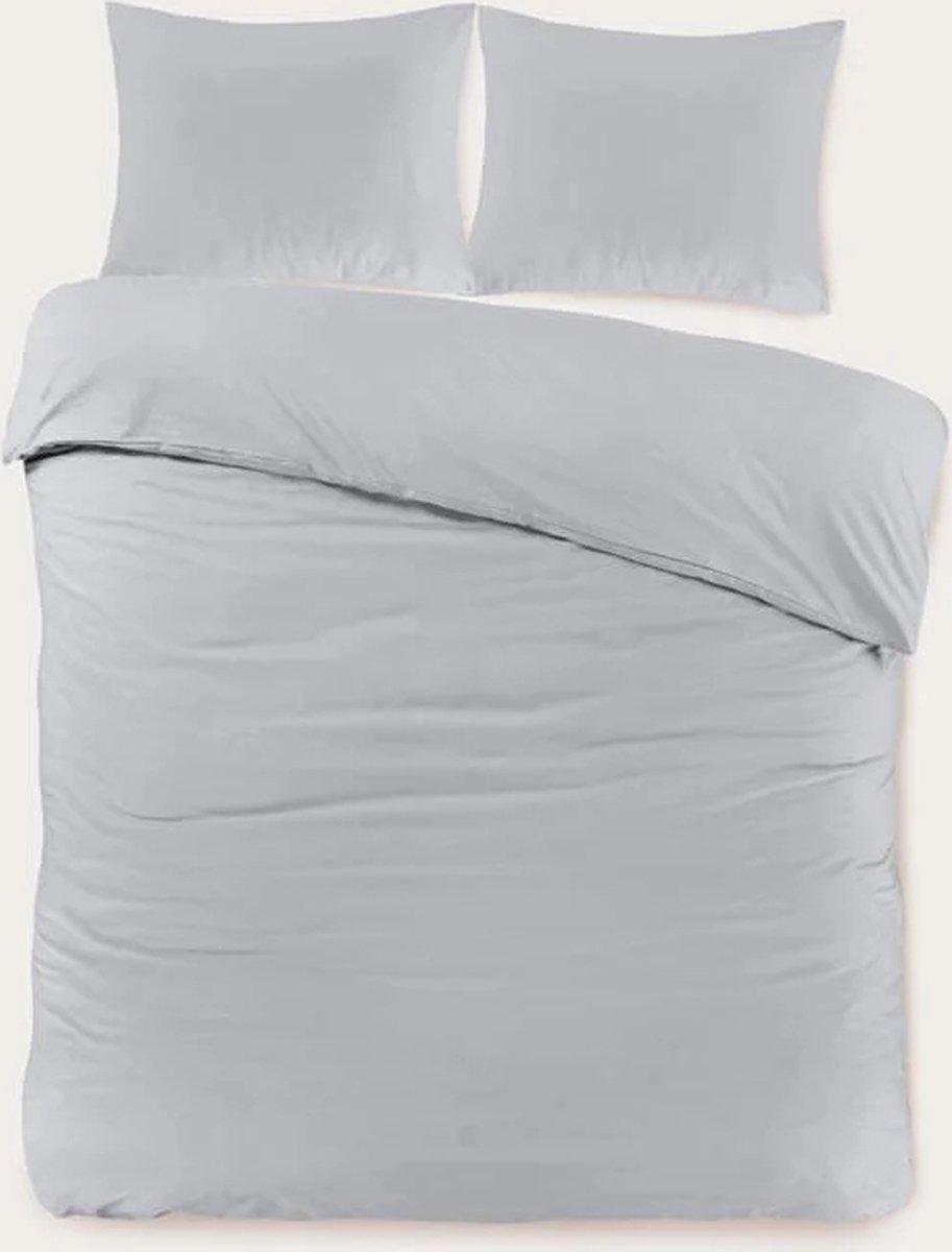 Sleeptime 100% Katoen Dekbedovertrek 240cm x 220cm Grijs/Wit - Zacht & strijkvrij dekbedovertrek met rits - Tweekleurig dekbedovertrekset met 2 kussenslopen 60cm x 70cm