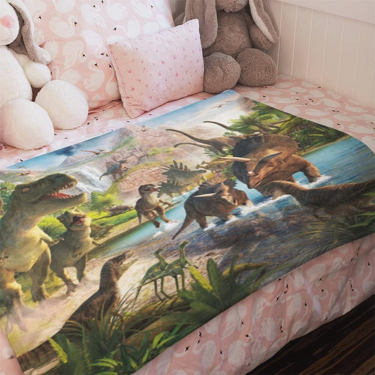 Deken met Dinosaurus T-rex voor Kinderkamer - Zacht Fleece Plaid 150x100 cm