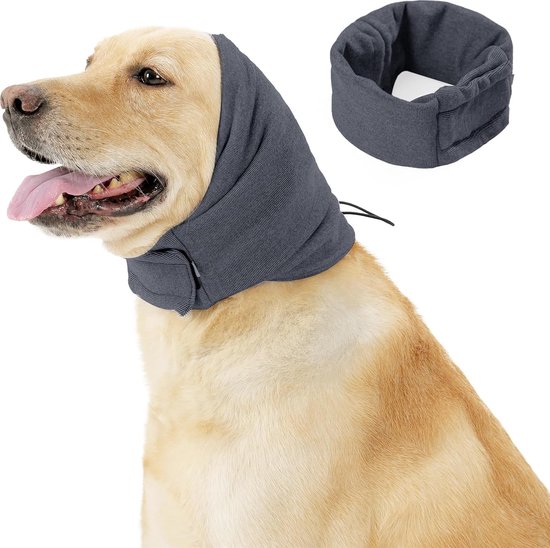 Dog Thunder Oorkappen, kalmerende hoodie voor honden zonder flap, oorbeschermers voor honden, genezing van hematomen, oorbeschermers zonder flap, verlichten angst, oorbeschermers voor honden, verzorging (grijs, L:omtrek 45-60 cm)