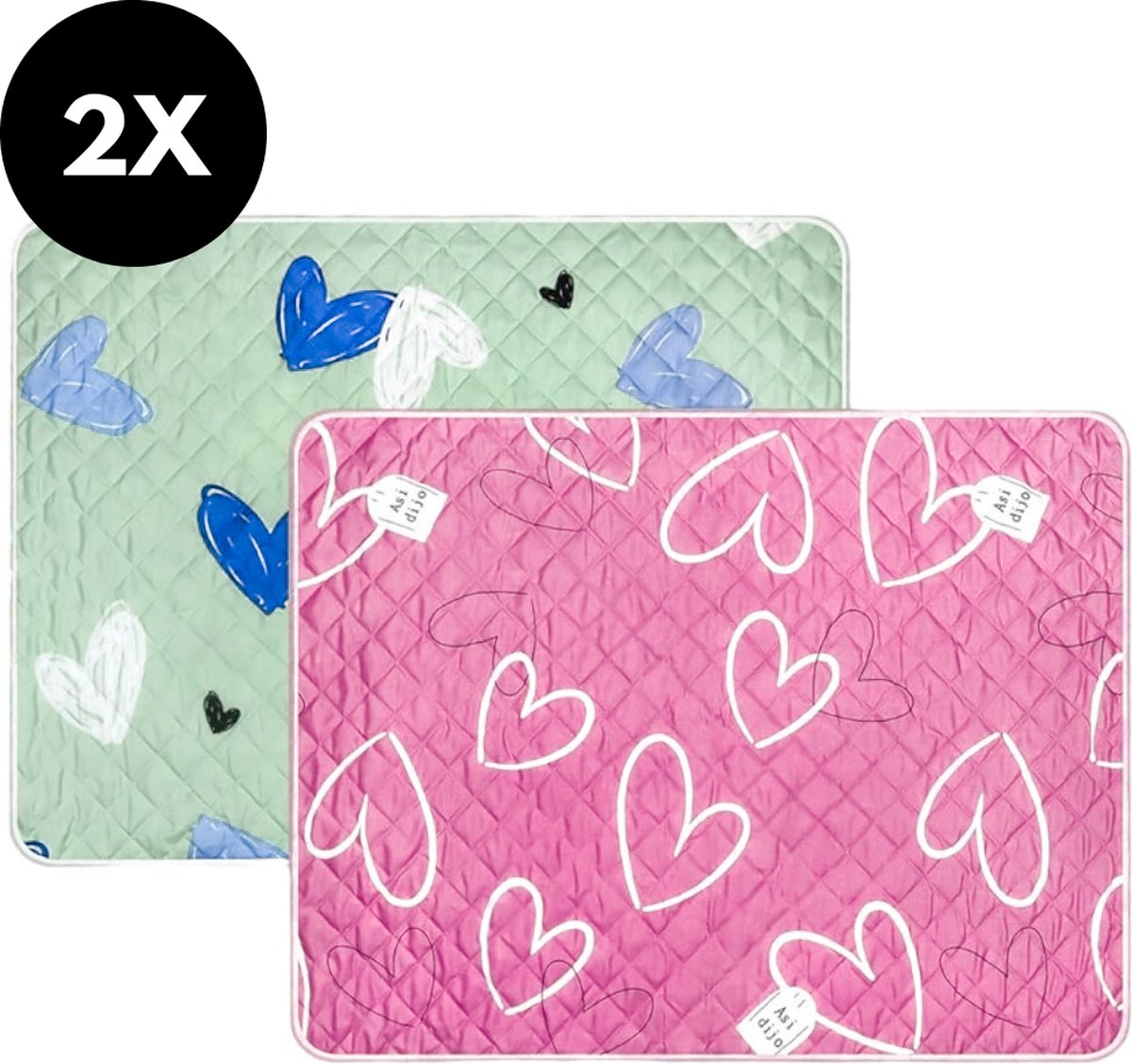 Ultiluxe® Incontinentie bed onderlegger - Set van 2 stuks - Roze/groen - 80 x 120 cm - Voor ouderen, baby's, huisdieren - Wasbare matras beschermers - Met hartjes - Thuiszorg - Urine pads - Onderleggers bescherming