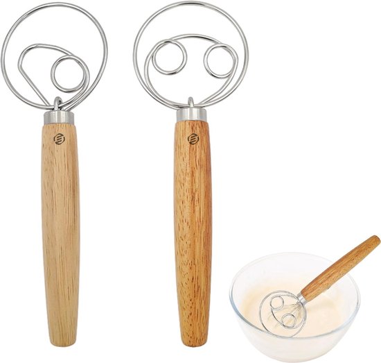 Deense garde, deegbezem, garde, set van 2 roestvrij staal, handmatige Deense bezem om te bakken, broodmixer met dubbele gaten, broodmixer voor snel mengen, broodbakgereedschap voor deeg, brood, pizza