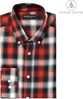 Chris Cayne heren overhemd lange mouw - borstzak - XL - donkerblauw/rood/offwhite - geruit patroon - Katoen - borstzak