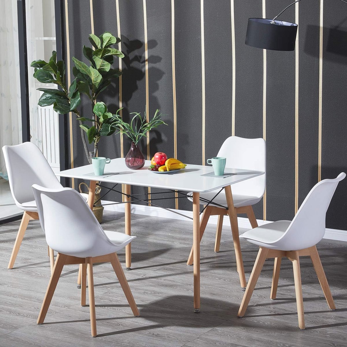 Eetkamertafel met 4 witte stoelen - Modern en Ruimtebesparend Ontwerp voor Eetkamer, Keuken en Woonkamer