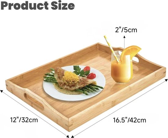 Famanu Houten dienblad met handgrepen voor het serveren van voedsel