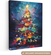 Canvas schilderij 30x40 cm - Wanddecoratie Kerstboom - Kerst - Abstract - Kleurrijk - Muurdecoratie woonkamer - Slaapkamer decoratie - Kamer accessoires - Schilderijen op canvas - Kerstdecoratie voor binnen - Kerstversiering - Kerstmis versiering