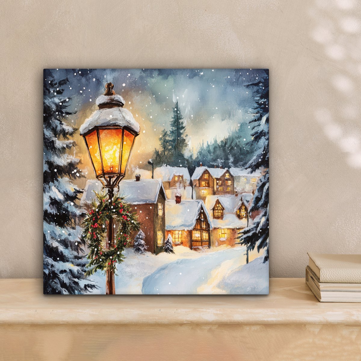 Canvas schilderij 20x20 cm - Wanddecoratie Kerstdorp - Huizen - Sneeuw - Kerst - Muurdecoratie woonkamer - Slaapkamer decoratie - Kamer accessoires - Schilderijen op canvas - Kerstdecoratie voor binnen - Kerstversiering - Kerstmis versiering – foto 4