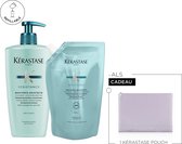 Kérastase Résistance Duo Avantage + Cadeau - Shampooing 500 ml & Recharge 500 ml + Pochette Plate Cadeau - Pour cheveux fragilisés et abîmés