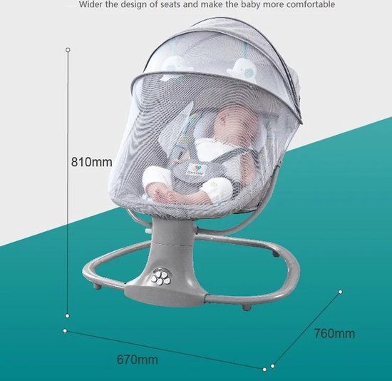 Mylucinda® - Elektrische Schommelstoel voor Baby's - 3-in-1 - Met Bluetooth Music Player - 0 tot 3 jaar - Afstandsbediening - Grijs — afbeelding 2